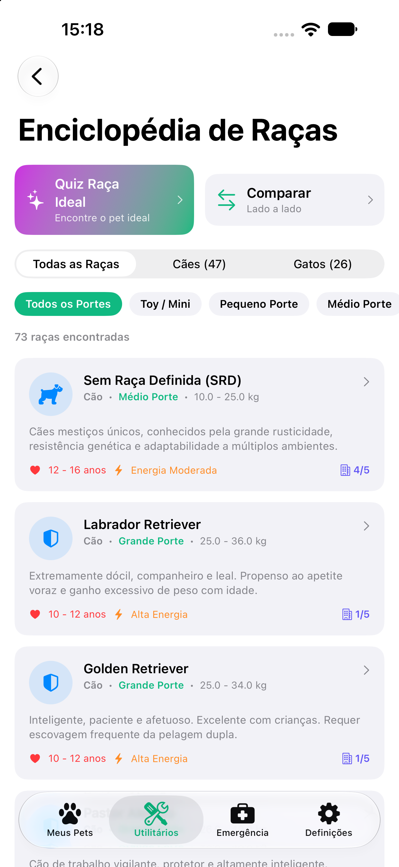 Enciclopédia de Raças no iPhone